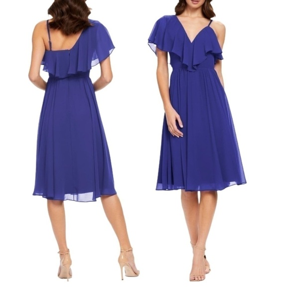 DRESS the Population Sapphire Claudia Ruffle Fit and Flat Midi Dress size XS - Picture 10 of 16